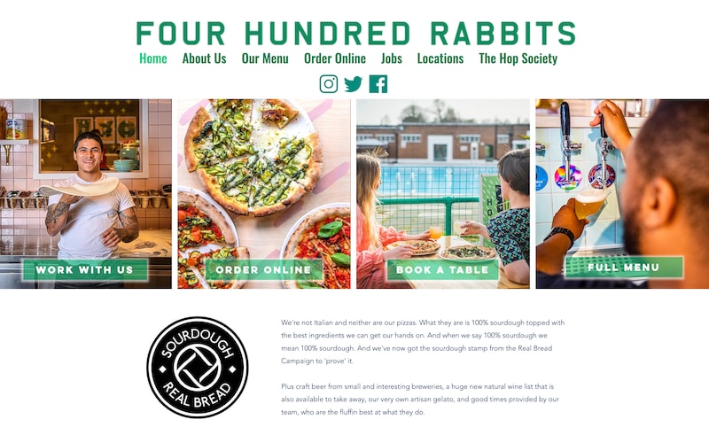 four hundred rabbits wix restaurant example