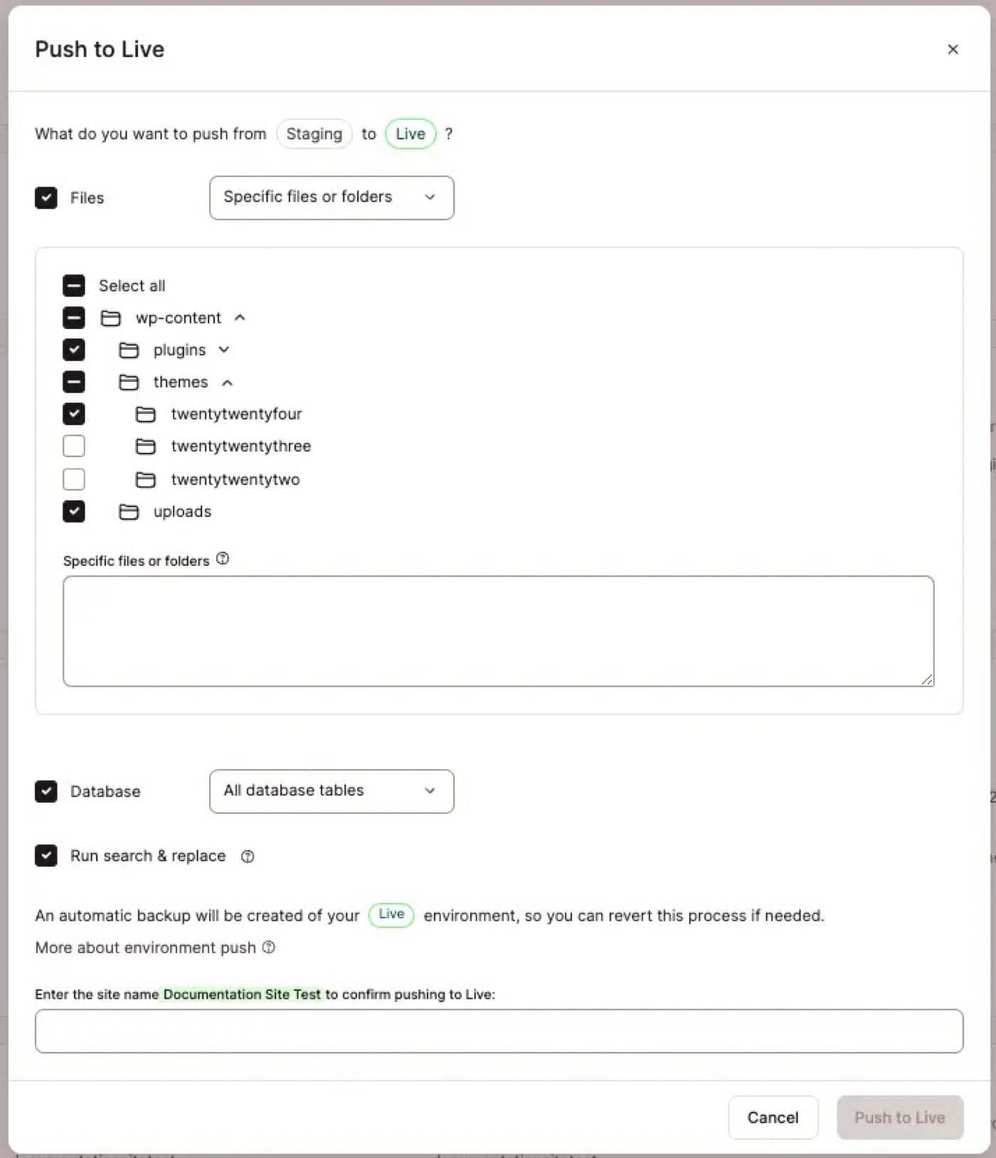 Pushing Kinsta staging to live