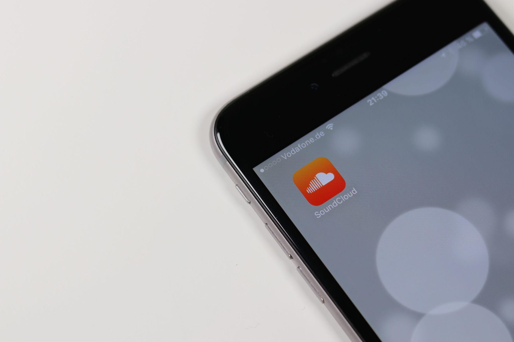 The SoundCloud logo alone on a mobile phone screen