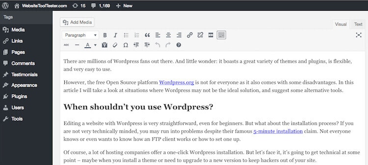 WordPress editor