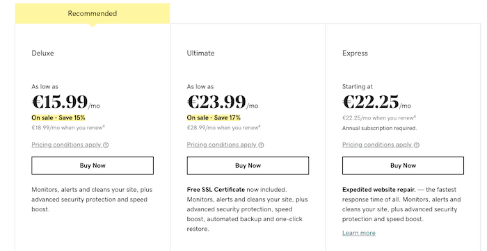 GoDaddy pricing