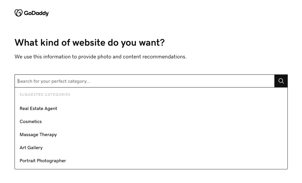 godaddy website categories