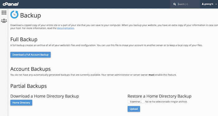 greengeeks hosting backup cpanel feature