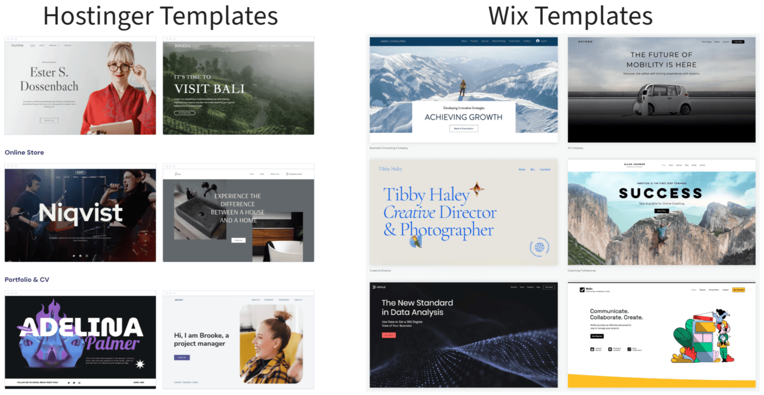 Hostinger vs Wix Templates