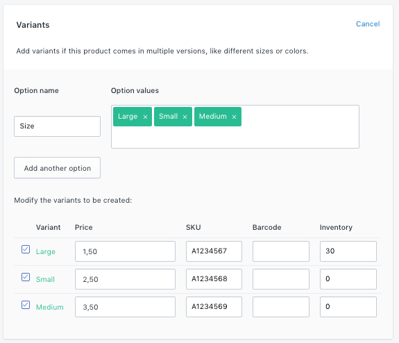 shopify add variants