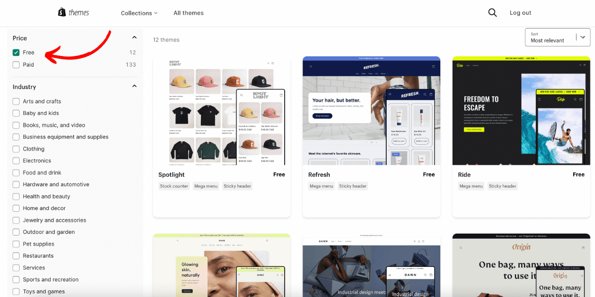 shopify free themes