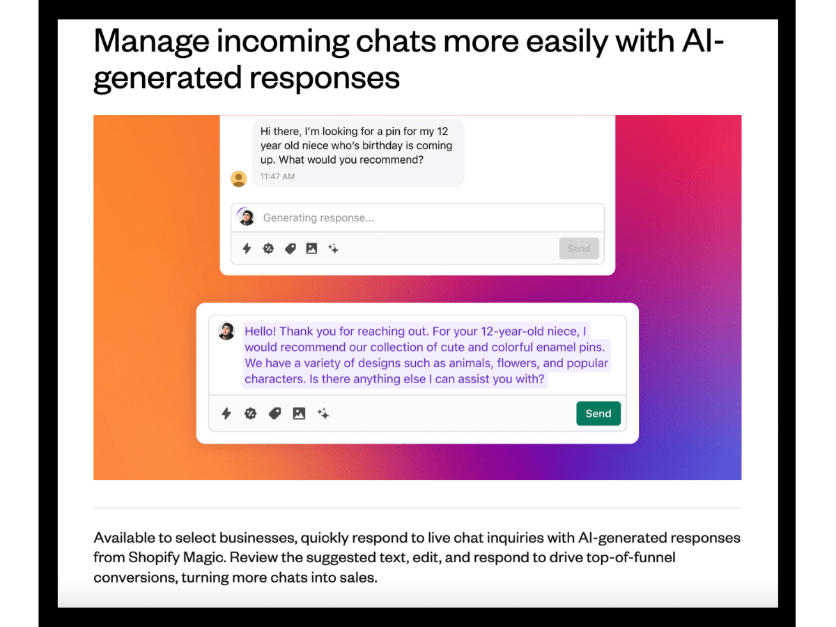 shopify magic chatbot response