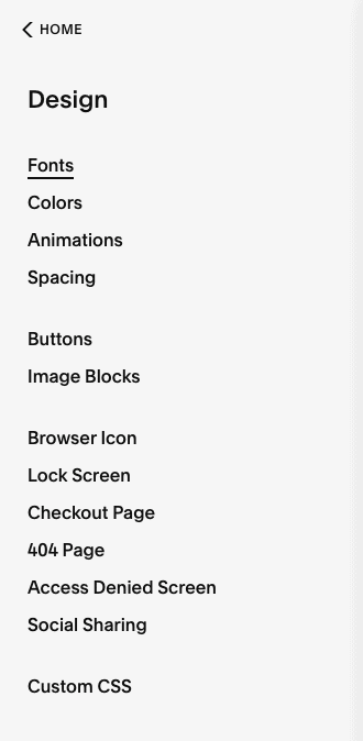 squarespace design menu