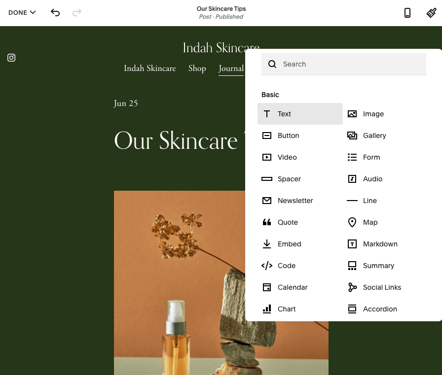 squarespace blog editor