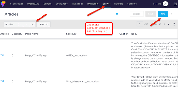 volusion ease of use creating content