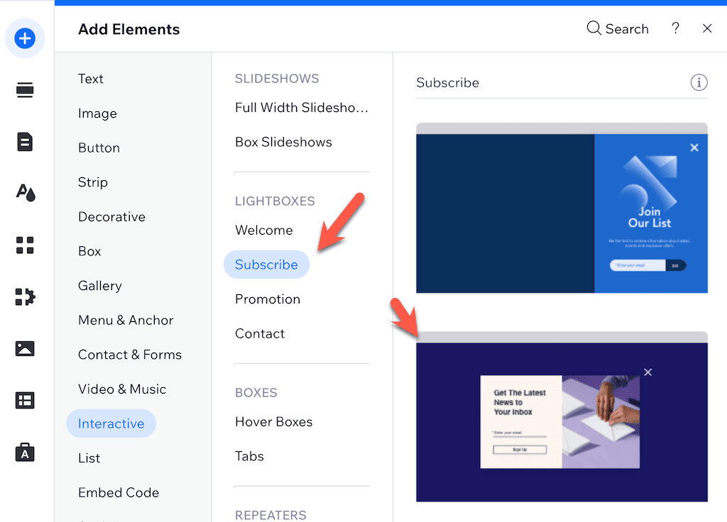 wix adding elements