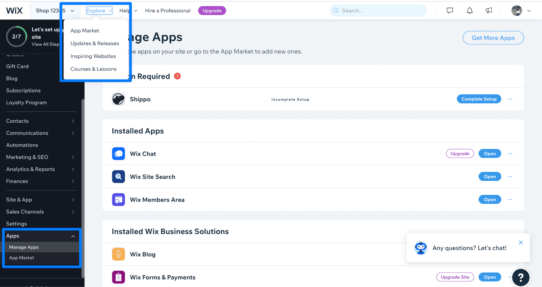 wix managing apps