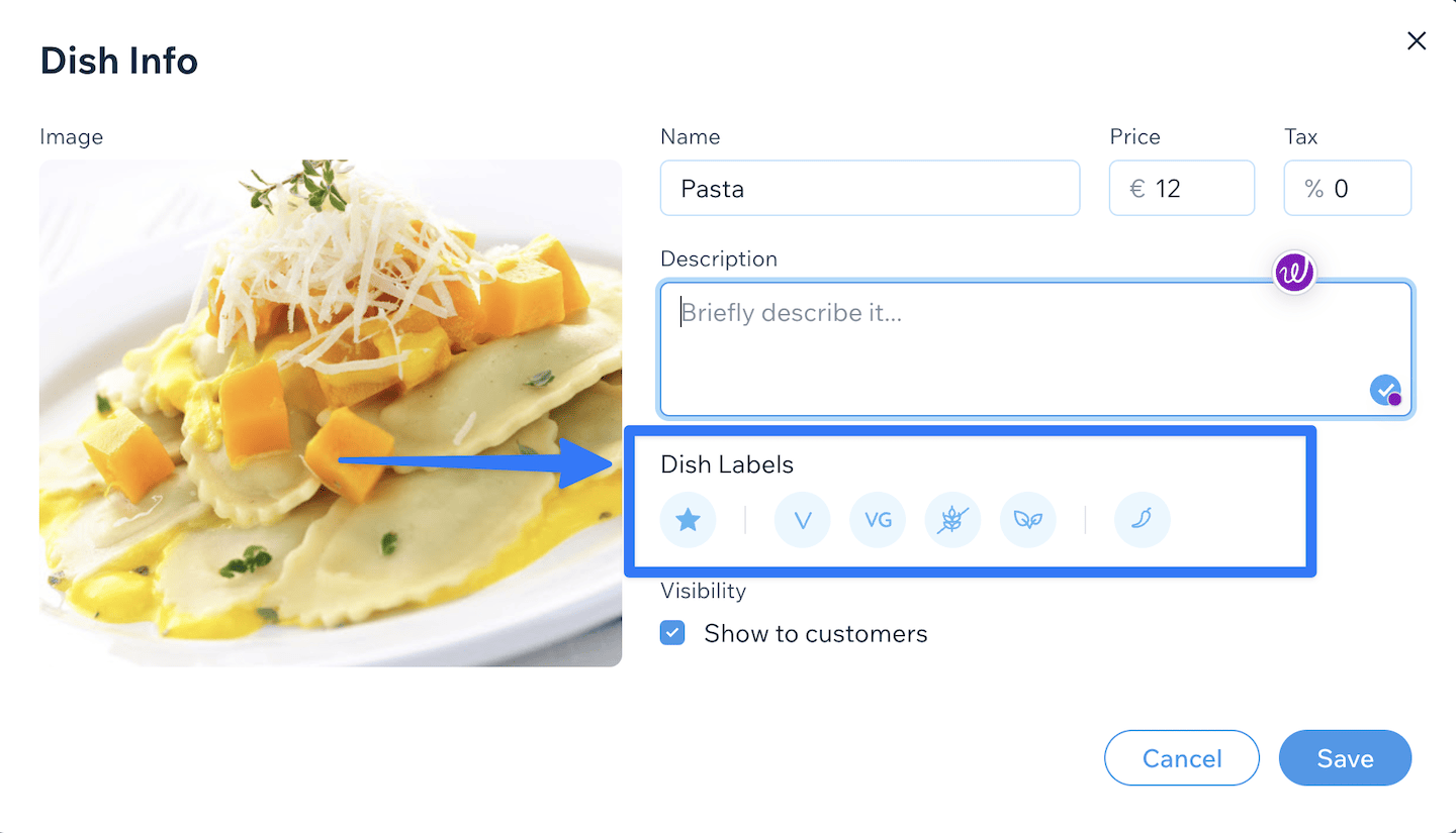 wix menu items