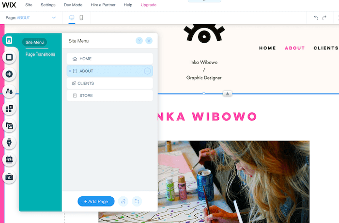 wix portfolio about page