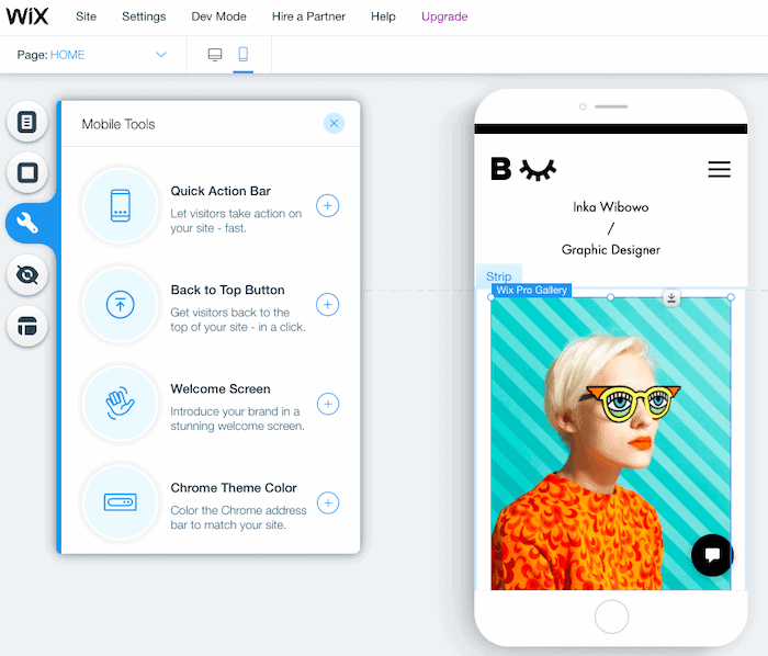 wix portfolio mobile edit