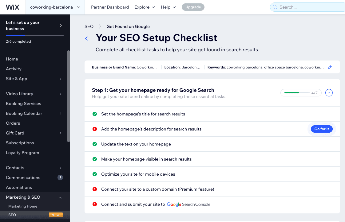 wix seo checklist