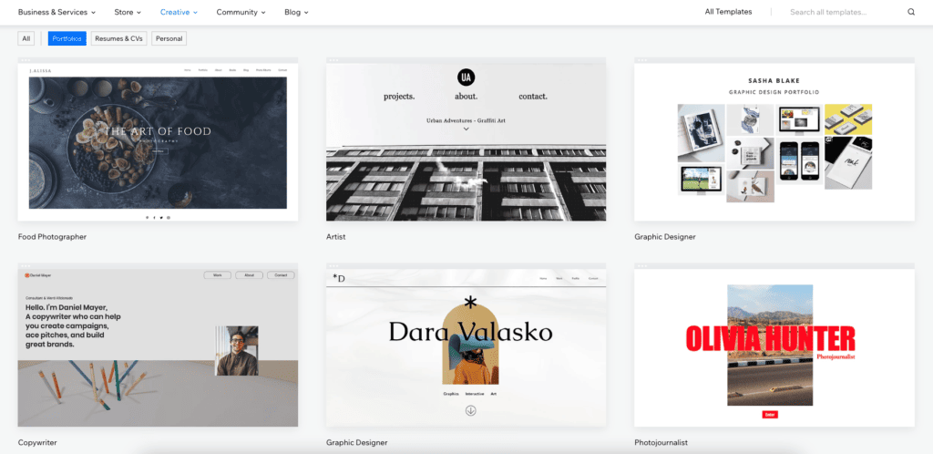 wix templates portfolio