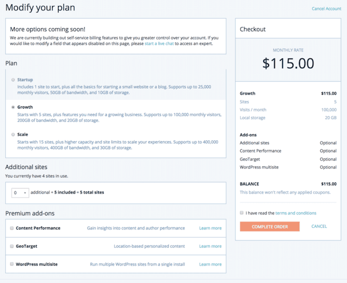 wpengine upgrade your plan