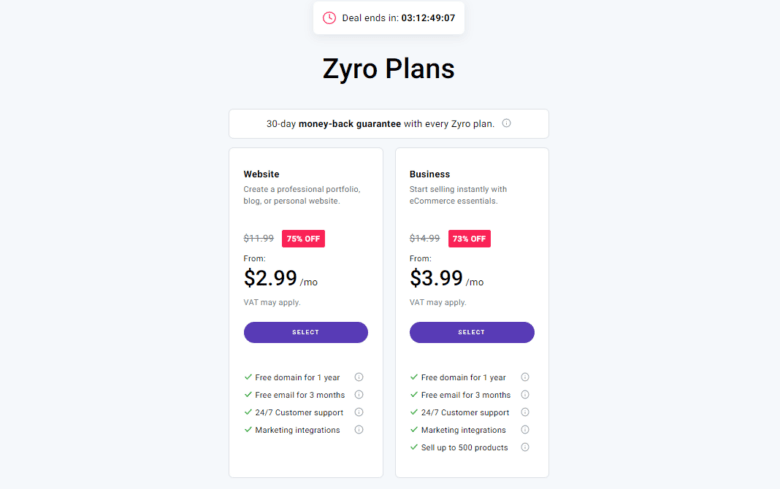 Zyro plans